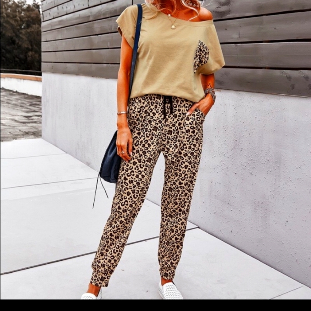 Leopard Print Top And Jogger Set - image 1